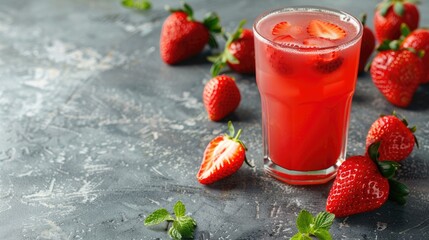 Aufkleber - Inviting strawberry beverage on a pale gray surface Room for text