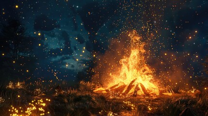 Poster - Nighttime bonfire s rhythmic flames