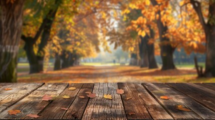 Poster - Park background with blurry wood backdrop seasonal product showcase