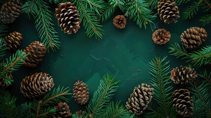 Aufkleber - Innovative design of festive tree branches and cones room for text Nature themed New Year concept Flat lay