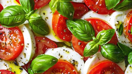 Italian style Mediterranean Caprese salad with mozzarella basil tomatoes and olive oil