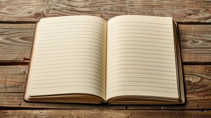 Fototapete - Overhead view of open notebook with empty page and lined paper background