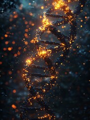 Poster - generational trauma visualized as dark shadows within a dna double helix, with oocytes absorbing the
