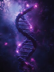 Poster - generational trauma visualized as dark shadows within a dna double helix, with oocytes absorbing the