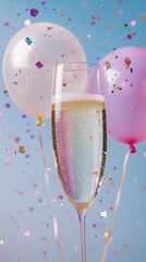 Wall Mural - Joyful New Year Champagne Celebration with Balloons and Glitter  