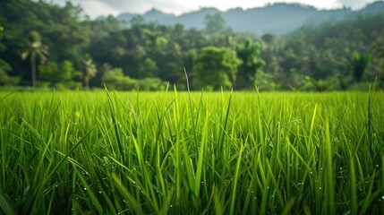 Rice field covered in green