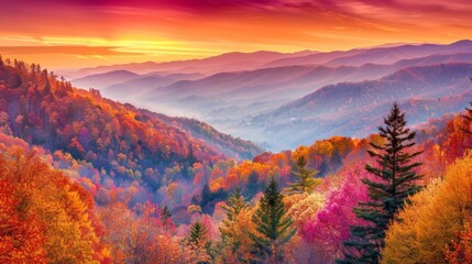 Poster - A beautiful mountain range with a sunset in the background