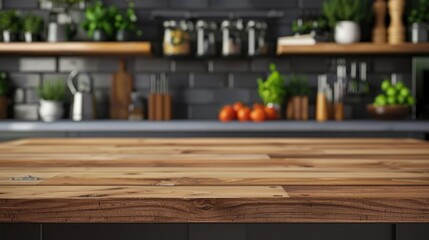 Poster - Product presentation using wooden desk space and kitchen background