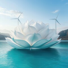 Wall Mural - Lotus Flower with Wind Turbines.