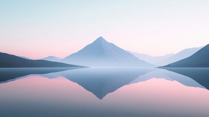 Wall Mural - Minimalist mountain reflection in still water, with soft pastel hues and smooth gradients, capturing a sense of calm and simplicity