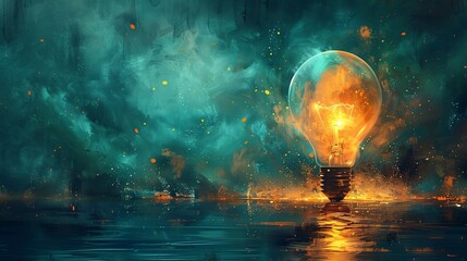 Wall Mural - Glowing Light Bulb Floating on Water