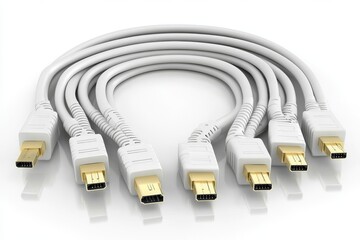 Close up of white USB C cables coiled neatly symbolizing data transfer secure communication and modern digital technology in a clean tech driven environment