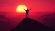 © pinkrabbit - Silhouette of business male stand and feel happy on the most hight at the mountain on sunset, success, leader, teamwork, target, Aim, confident, achievement, goal, on plan, finish, generate by AI