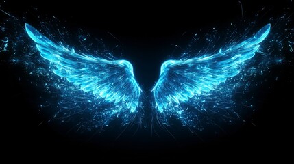 Wall Mural - glowing blue wings radiating energy, symbolizing power and fantasy concepts