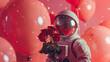 © Muskan - surreal space love concept featuring an astronaut holding roses amidst shiny red balloons: