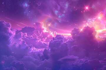 Wall Mural - the sky is filled with purple clouds and stars.,