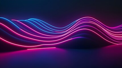 Poster - Mesmerizing 3D featuring a dynamic futuristic composition of abstract glowing neon waves and vibrant colorful lights on a dark background  This digital art piece creates a captivating