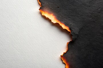 Poster - Burn black paper with fire damaged on white background for your presentation