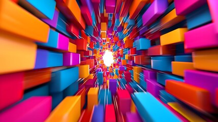 Poster - Stunning abstract geometric 3D featuring a dynamic multicolored pattern with captivating light effects and a futuristic visually striking aesthetic  Ideal for use as a digital backdrop