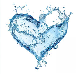 Poster - Blue water splash forming heart shape on white background