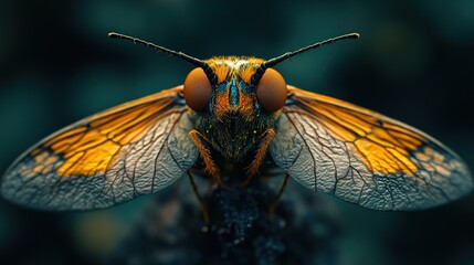 Poster - Macro Photography of a Colorful Insect with Detailed Wings