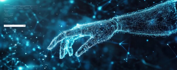 Poster - Futuristic digital art poster of an AI robot hand with intricate circuit designs and glowing blue lights