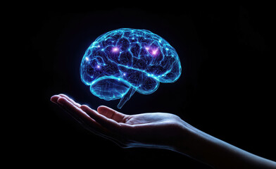 Poster - Hand holding glowing brain representing artificial intelligence