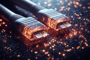 macro shot of two ethernet cables in a dust filled environment symbolizing robust data transfer capa