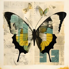 Wall Mural - A COLLAGE OF A BEAUTIFUL BUTTERFLY