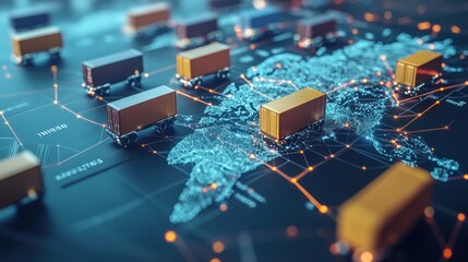 A futuristic port where every shipping container is tracked using blockchain technology, with glowing digital tags showing secure data.