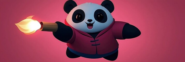 Poster - Cute Panda Holding a Torch