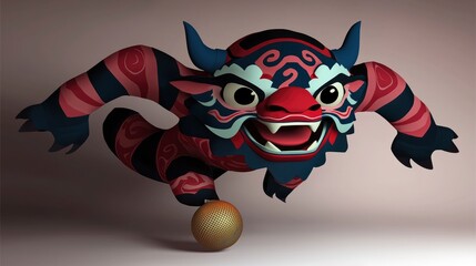 Poster - 3D Cartoon Chinese Lion Dance Mascot Illustration