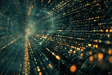 Fototapete - A vibrant digital corridor illuminated with colorful light trails creating a futuristic atmosphere in a modern urban setting during nighttime