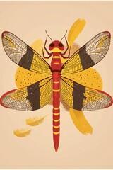 Poster - Yellow and Red Dragonfly Illustration