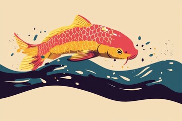 Poster - Colorful Koi Fish Leaping Out of Water