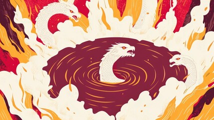 Canvas Print - Dragons Emerging from Whirlpool in Fire and Smoke