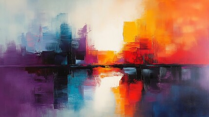 Wall Mural - Vibrant abstract landscape with colorful reflections during sunset