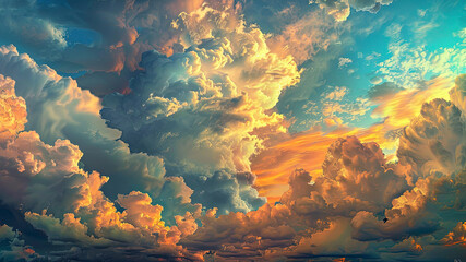 Wall Mural - sky with clouds, sky and clouds, scenic view of clouds in the sky, golden hour