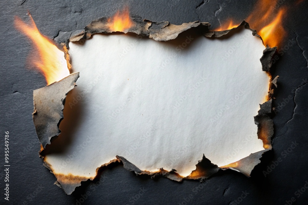 Burn black paper rectangle with fire damaged on white background for ...