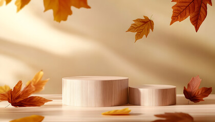 Wall Mural - product podium in autumn warm colors for product presentation mockup for branding packaging