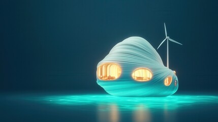 Sticker - Futuristic Eco-Friendly House on Water.