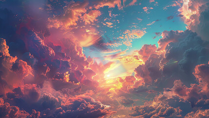 Wall Mural - sky with clouds, sky and clouds, scenic view of clouds in the sky, golden hour