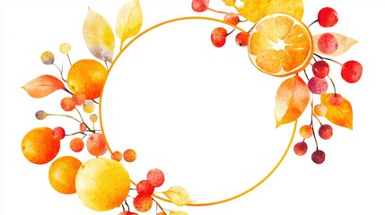 Canvas Print - Watercolor Autumn Wreath with Orange Slices and Berries