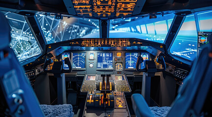 Poster - The aircraft cockpit simulation exhibition area with a touch of technology.