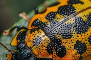 Poster - Close-up view of a vibrant and colorful tortoise shell showcasing intricate patterns and textures in a natural setting, highlighting the beauty of wildlife