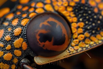Poster - Close-up view of a vibrant and colorful tortoise shell showcasing intricate patterns and textures in a natural setting, highlighting the beauty of wildlife
