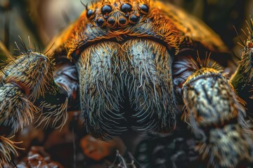 Aufkleber - Close-up view of a colorful spider with detailed fur patterns in its habitat, showcasing the intricate features of its body during daylight