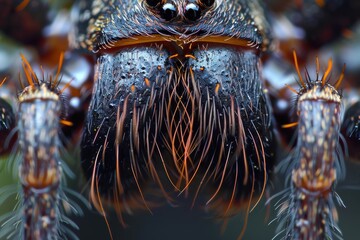 Aufkleber - Close-up view of a colorful spider with detailed fur patterns in its habitat, showcasing the intricate features of its body during daylight