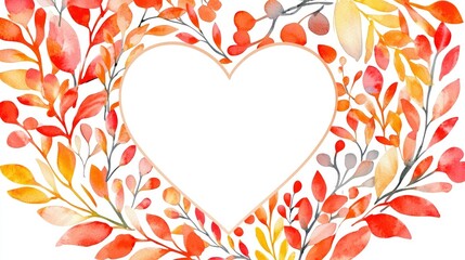 Wall Mural - Watercolor Autumn Leaves Heart Frame