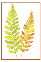 Wall Mural - Watercolor Painting of Two Autumn Fern Fronds